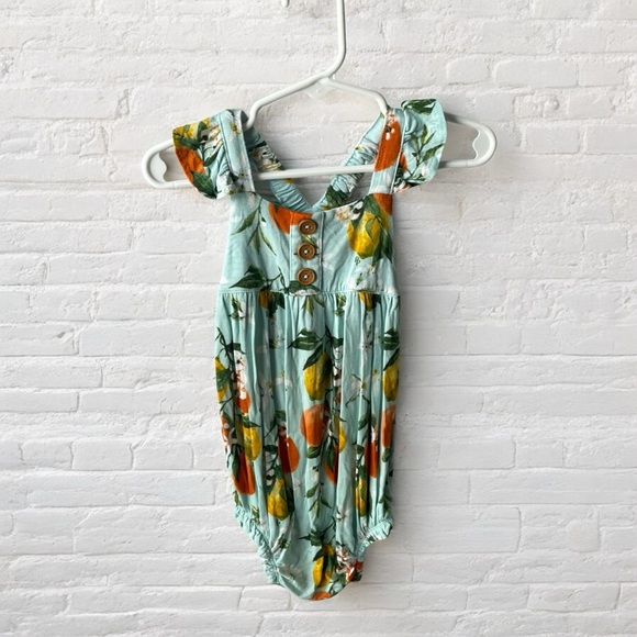 Posh Peanut // Bamboo Floral Romper - Mint and Orange - Picture 1 of 4